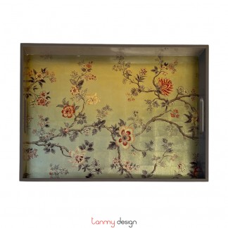 Khay sơn mài chữ nhật vẽ cành hoa  22*45cm